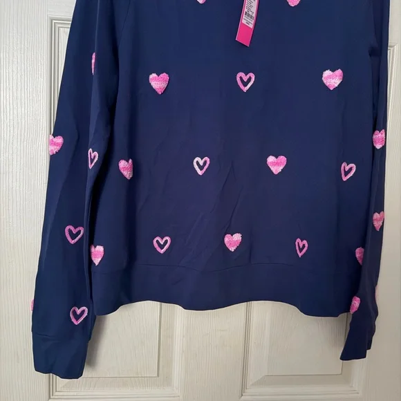 NWT Lilly Pulitzer Rami Long Sleeve Shirt–Navy Wild Heart Chenille Medium - Picture 6 of 15